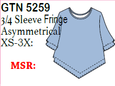 Lulu-B Gauze 3/4 Slv Scoop Fringe Asymmetrical Top