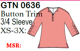 Lulu-B Gauze Button Trim 3/4 Slv Top